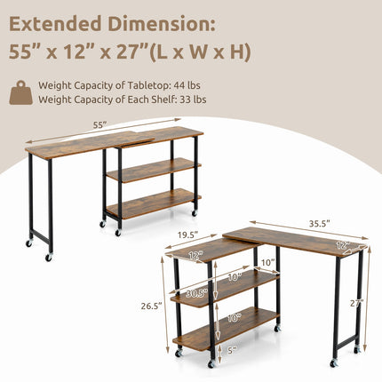 360° Rotating Sofa Side Table with 2-Tier Storage Shelves