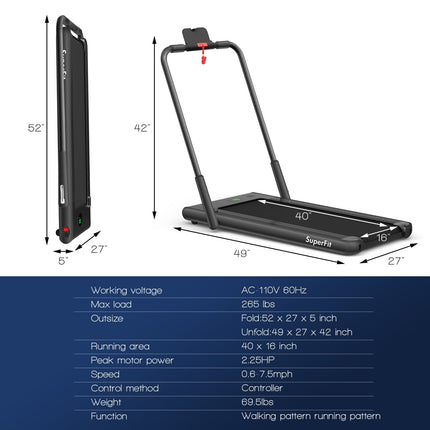 2-in-1 Folding Treadmill with Remote Control and LED Display-Black