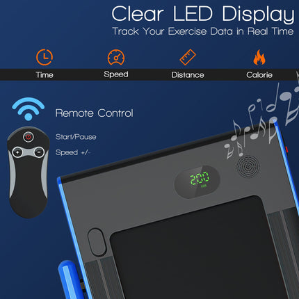 2-in-1 Folding Treadmill with Remote Control and LED Display-Blue