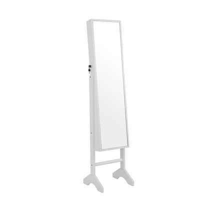 Free-Standing Jewelry Cabinet with Full-Length Mirror and Lockable Door