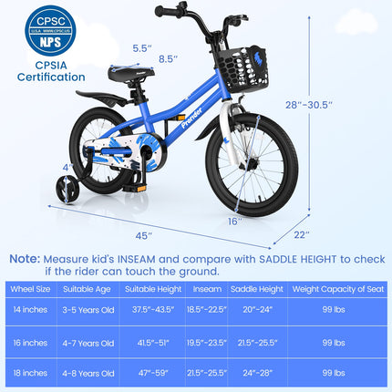16 Inch Kids Bike with Removable Training Wheels