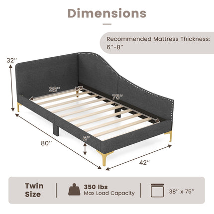 Full/Twin Size Rivet-Tufted Platform Bed with Metal Legs and Wood Slats