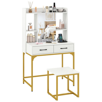 Vanity Desk with Storage Drawers and Charging Station