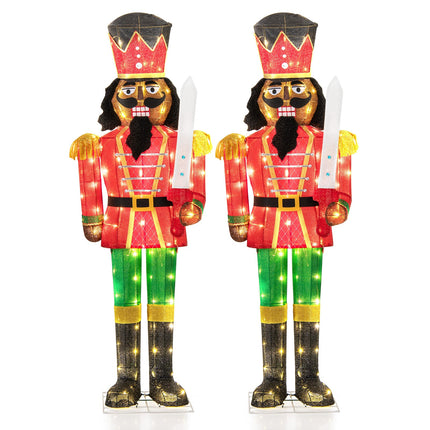 Set of 2 5 FT Lighted Christmas Nutcracker with Glitter Sword