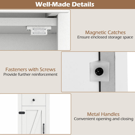 68 inch Tall Bathroom Cabinet with Barn Door Narrow Slim Storage Organizer Unit with Drawer-White