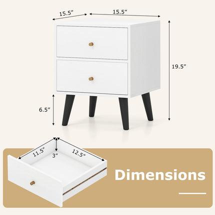 Nightstand Set of 2 Mid Century Modern Bedside Table with Golden Knobs and Raised Support Legs