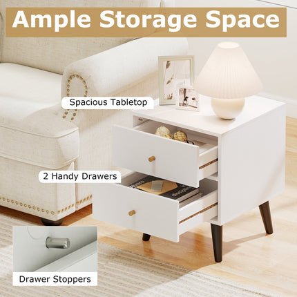 Nightstand Set of 2 Mid Century Modern Bedside Table with Golden Knobs and Raised Support Legs