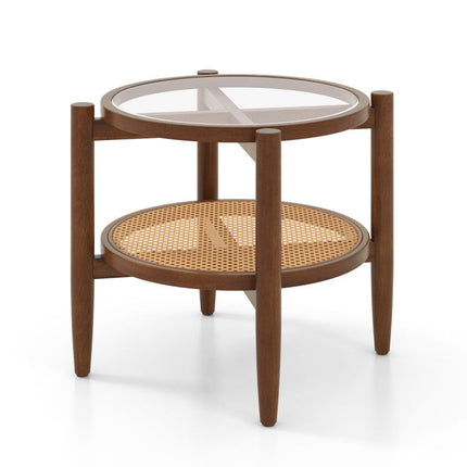 3-Piece Rattan Living Room Furniture Set with Tempered Glass Tabletop and Accent Chair