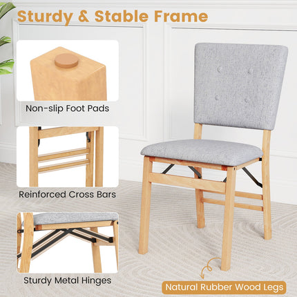 Foldable Dining Chair Set of 4 Armless Kitchen Chair with Padded Seat and Tilt Backrest
