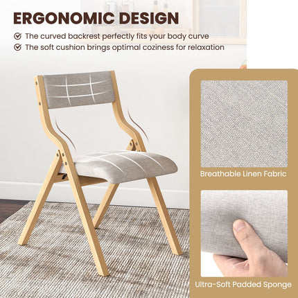 Folding Dining Chair Set of 4 Wooden Upholstered Dining Chairs with Solid Wood Frame