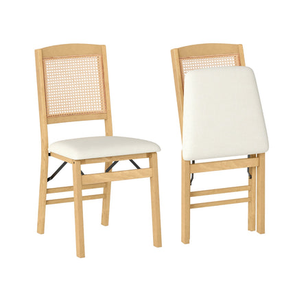 Folding Dining Chairs Set of 2 Rubber Wood Chairs with Linen Padded Seat