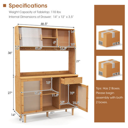 Kitchen Dining Set with Extendable Table 2 Rattan Accent Chairs and Kitchen Cabinet