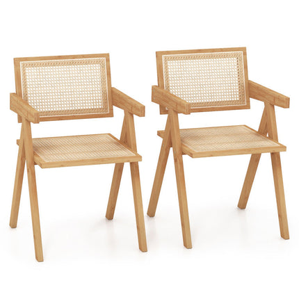 Kitchen Dining Set with Extendable Table 2 Rattan Accent Chairs and Kitchen Cabinet