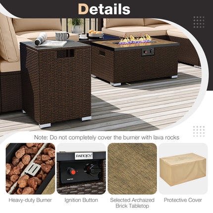 Outdoor PE Rattan Conversation Set with 32‚Äù Propane Fire Pit Table and Tank Holder