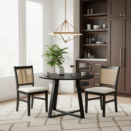 3-Piece Mid-Century Dining Set with 36‚Äù Round Pedestal Table and 2 Farmhouse Rattan Dining Chairs