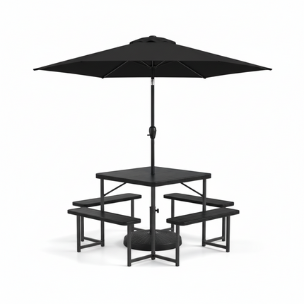 Outdoor Picnic Table Bench Set with Umbrella and Base for 4-8 People
