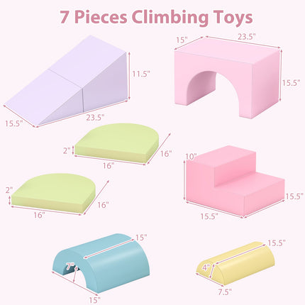 7-Piece Soft Foam Toddler Climbing Blocks Set PU Leather for 1+ Year Old