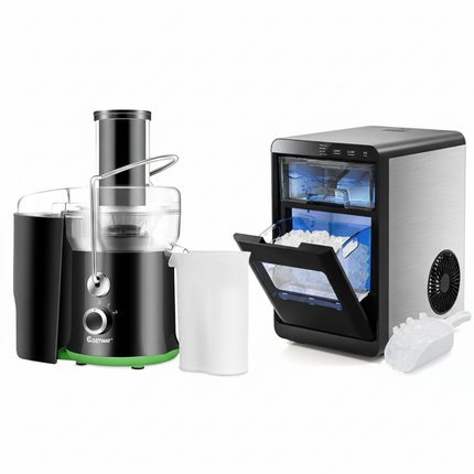 Countertop Nugget Ice Maker and Powerful Fruit Vegetable Juicer Combo for Refreshing Beverages