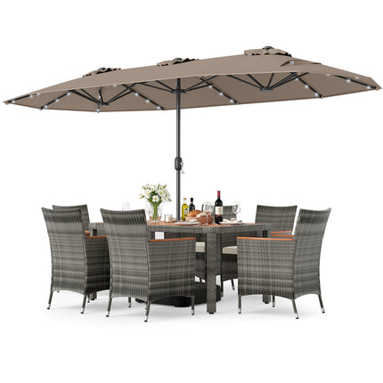 8 Pieces Outdoor Wicker Dining Furniture and 13.5 FT Double-Sided Patio Umbrella