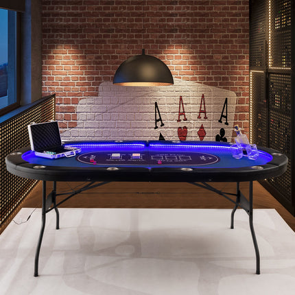 Foldable 10-Player Poker Table with LED Lights and USB Ports Ideal for Texas Casino