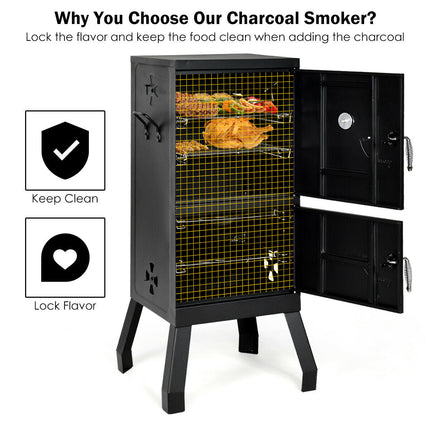 Vertical 2-Tier Outdoor Barbeque Grill with Temperature Gauge