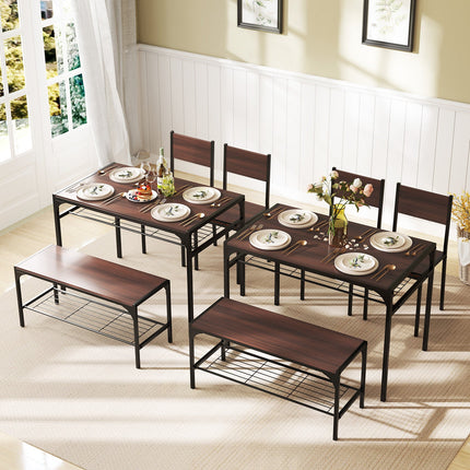 Industrial Style Rectangular Kitchen Table with Bench and Chairs