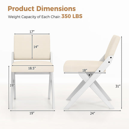 Wooden Dining Chairs of 2 with Rubber Wood Frame and Padded Cushions-White